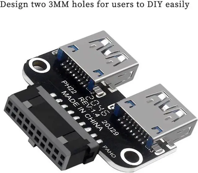 Alt view image 7 of 7 - USB 3.0 19/20Pin to 2* USB A Connector Male to Female Adapter Header Support Chassis Front (PH22)