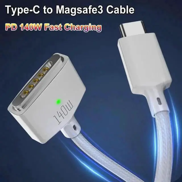 Alt view image 5 of 6 - 2M USB Type C to Magsafe 3 Magnetic Charger Cord Laptop Charging Cable Converter PD 140W for MacBook Air/Pro A2442 A2485 A2681 White
