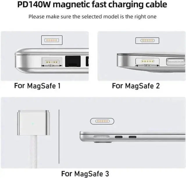 Alt view image 4 of 6 - 2M USB Type C to Magsafe 3 Magnetic Charger Cord Laptop Charging Cable Converter PD 140W for MacBook Air/Pro A2442 A2485 A2681 White