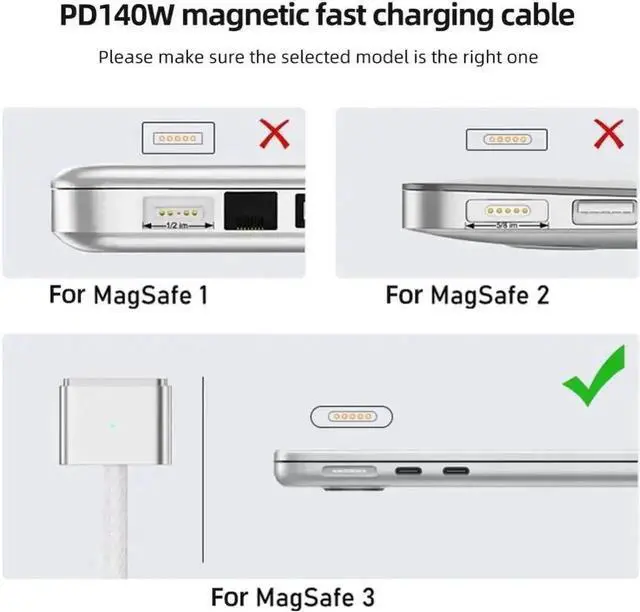Alt view image 2 of 6 - 2M USB Type C to Magsafe 3 Magnetic Charger Cord Laptop Charging Cable Converter PD 140W for MacBook Air/Pro A2442 A2485 A2681 White