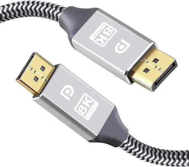 Main image of DisplayPort Cable 8K DP Cable Nylon Braided (8K@60Hz, 4K@120hz) Display Port Cable V1.4 Ultra High Speed DisplayPort to DisplayPort Cable 3.3ft for Laptop PC TV - Gaming Monitor Cable-Silve