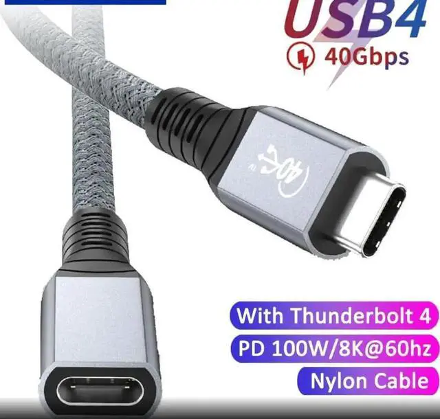 Main image of Thunderbolt 4 USB C Extension Cable USB4 Extend 40Gbps Charging Data Cable 8K@60Hz PD 5A/100W Type-C Data Wire for MacBook Pro, 1 ft. / 0.3M