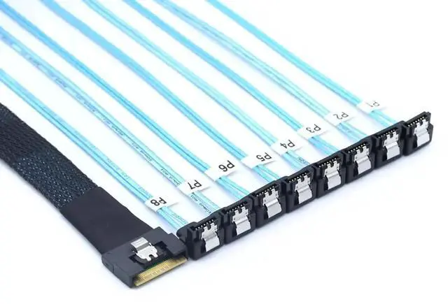 Alt view image 2 of 5 - PCI-E Slimline SAS SFF-8654 8i to 8X SATA 90-Degree Cable, Full Cover Anti-Misplug Design,24Gbps High-Speed Server Data Cable (1m/39.37in)