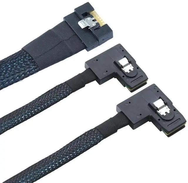 Alt view image 3 of 6 - Anti-Misplug PCIe Slimline SAS SFF-8654 8i to Dual SAS SFF-8087 Right-Angle Server Cable, 32AWG High-Speed Copper Wire Harness (0.5M/19.68in)