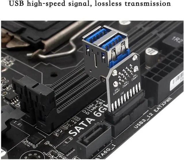 Alt view image 2 of 4 - Motherboard USB 3.0 19/20Pin to 2* USB A Connector Male to Female Adapter Header Support Chassis Front (PH21)