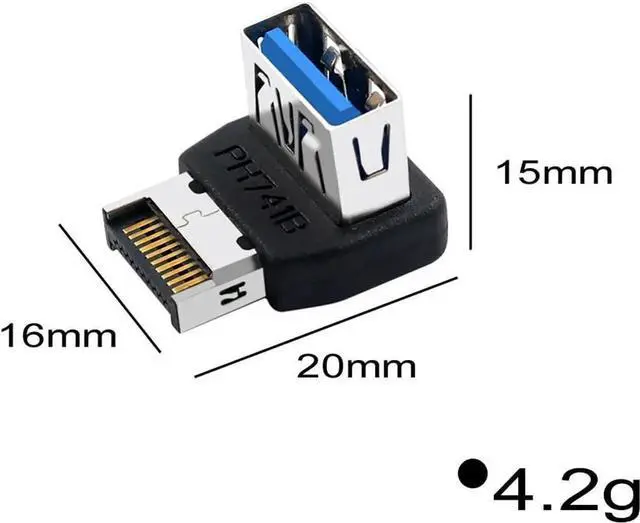 Alt view image 2 of 7 - PH741 Type-E to USB3.0 90-Degree Adapter 10Gbps Front Panel Socket Header with Case for Computer Motherboard (PH741B)