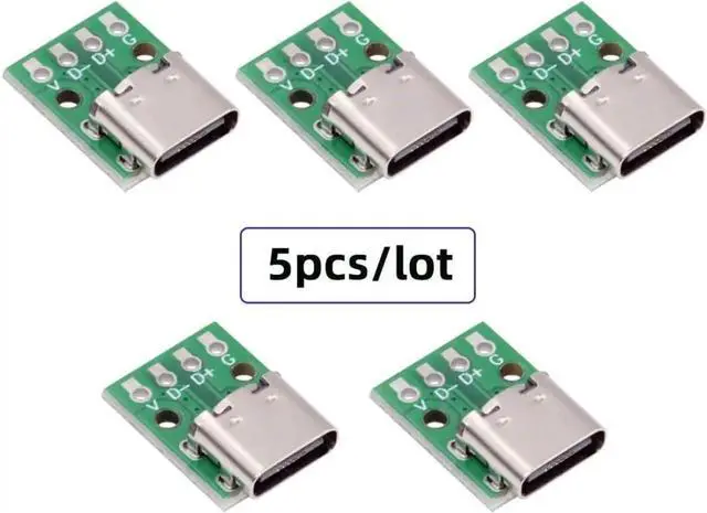 Alt view image 3 of 7 - 5 Pack USB C DIY Connector, Pitch 2.54mm USB 2.0 Type C 4Pin Female Socket Port Repair Replacement Solder Adapter