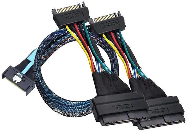 Alt view image 3 of 6 - SAS MCIO 8i 74Pin to Dual SFF-8639 Server Cable with 15Pin Power Cable, 24G High-Speed Server Data Cable (19.68, Inches)
