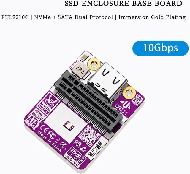 Alt view image 4 of 4 - UR111 SSD Adapter NVMe & SATA to USB 3.2 Gen2 Card, RTL9210C Controller, 10Gbps High Speed M.2 to USB Adapter, B&M Key Solid Gold PCB, Compatible with Windows Linux