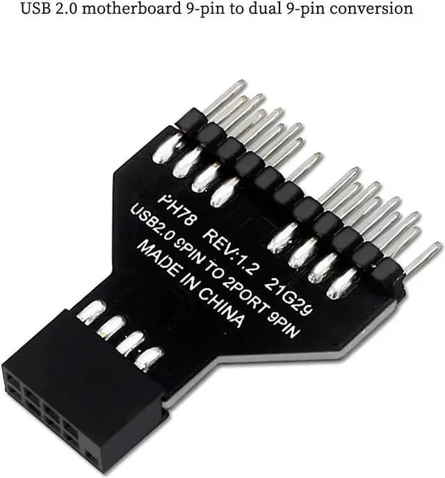 Main image of PH78 Motherboard USB2.0 9PIN 1 to 2 Expansion Adapter for Water-Cooled RGB Light Fan Speed Measurement