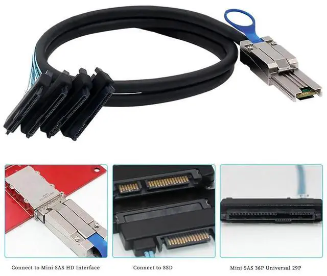 Alt view image 2 of 5 - Mini SAS HD SFF-8088 26P to 4* SAS 8482 Server Cable \u2013 6Gbps High Speed 26P to 4 Ports Data Transfer Cord, 28AWG Copper Wire (3M)