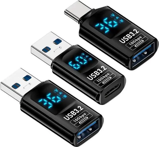 Main image of 3 Pack USB Digital Display Adapter, USB 3.2 10Gbps PD 36W/60W Data Transfer Fast Charging Power Meter Tester Converter Adapter