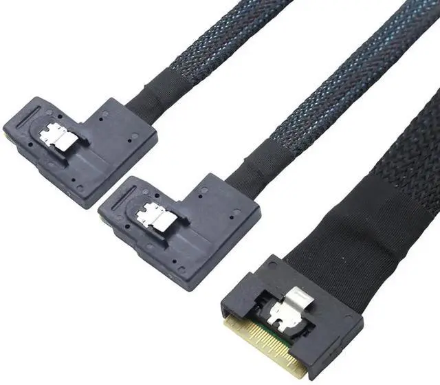 Alt view image 2 of 6 - Slimline SAS SFF-8654 8i to Dual SAS SFF-8087 Right-Angle Server Cable, 32AWG High-Speed Copper Wire Harness (1m/39.37in)