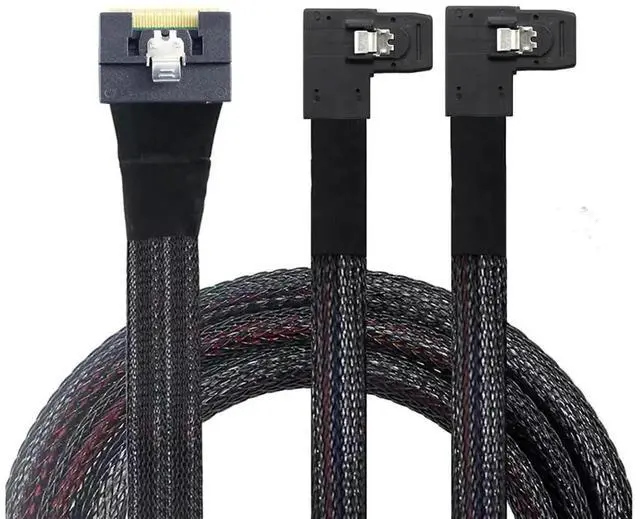 Main image of Slimline SAS SFF-8654 8i to Dual SAS SFF-8087 Right-Angle Server Cable, 32AWG High-Speed Copper Wire Harness (1m/39.37in)