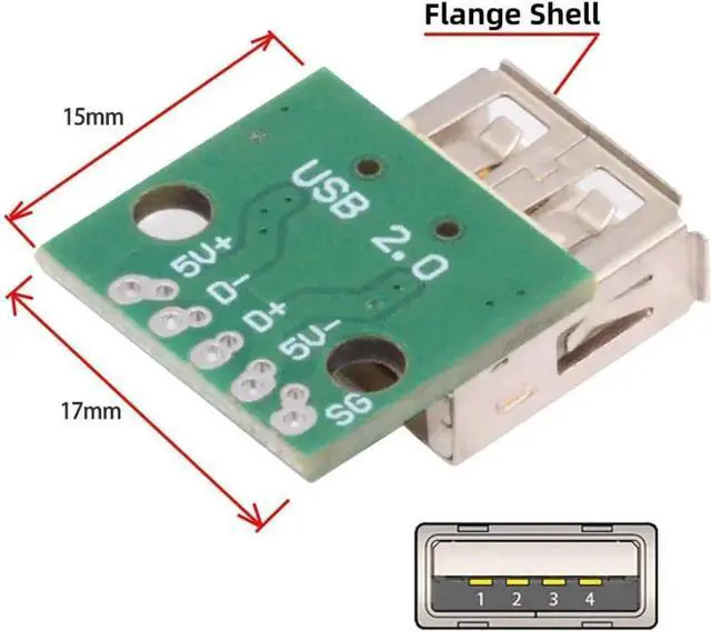 Alt view image 2 of 7 - 5 Pack USB 2.0 DIY Connector,USB 2.0 Type-A 5Pin Female Socket Port Repair Replacement Solder Adapter with Flange