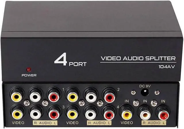 Alt view image 6 of 7 - Powered 4 Way 3 RCA Splitter Box 1 in 4 Out Composite Video Audio Distribution Duplicator with Power Adapter