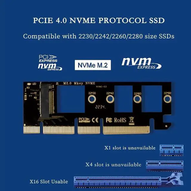 Alt view image 7 of 7 - PCIe to M.2 NVMe SSD Adapter Card, PCI Express 4.0 X1/X4/X8/X16 Expansion Converter Supports 2230/2242/2260/2280 M.2 NVMe Drives, Compatible with Windows, Linux, macOS (PCIE x16 to M.2)