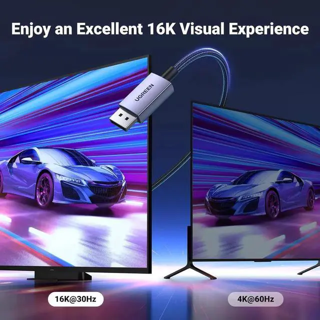 Alt view image 4 of 7 - UGREEN DisplayPort Cable 2.1 DP2.0 40Gbps Support 16K@30Hz 8K@240Hz 4K@240Hz HDR, HDCP, DSC 1.2a, Braided Display Port Cable Cord Compatible FreeSync G-Sync Video Card Monitor, 10FT