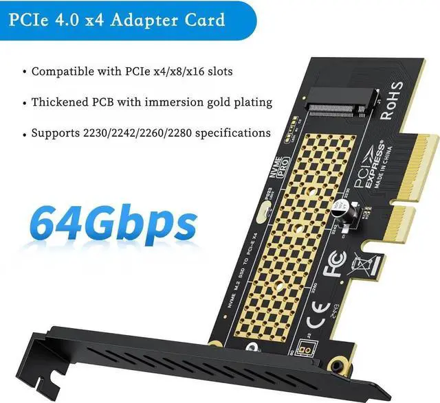 Alt view image 2 of 3 - PCIE to M.2 NVMe B+M Key Expansion Card High Speed Support NVMe 2230 2240 2260 2280 SSD Support PCIe X4 X8 X16 (PCIe4.0 x4 Card)
