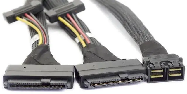 Main image of Mini SAS HD 8643 4i to Dual SAS 8639 with SATA 15-Pin Cable 12Gbps High-Speed Server Interconnect, 32AWG Copper Wire (1m)