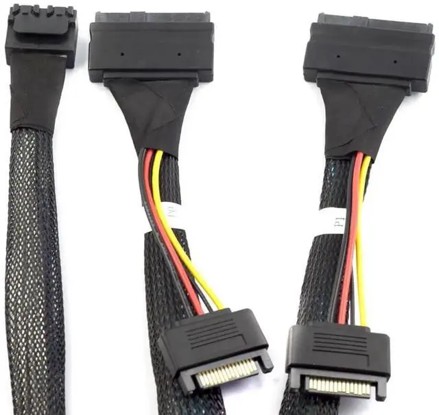 Alt view image 2 of 4 - Mini SAS HD 8643 4i to Dual SAS 8639 with SATA 15-Pin Cable 12Gbps High-Speed Server Interconnect, 32AWG Copper Wire (1m)