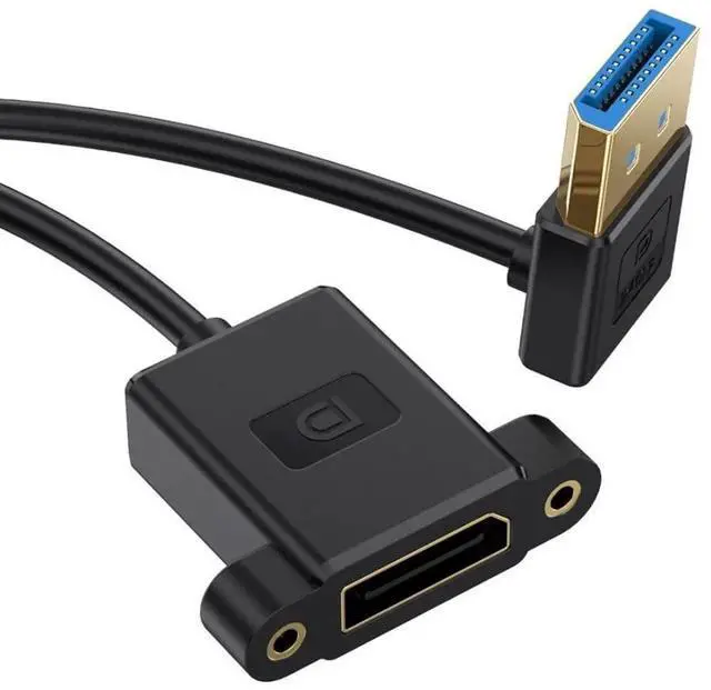 Main image of DisplayPort 1.4 Cable DisplayPort Male to Female 90 Degree Down Angled 8K@60Hz 4K@240Hz 32.4Gbps High Speed Gold Plated Ultrafine Extension Cable Panel Mount Type 0.98FT/0.3M