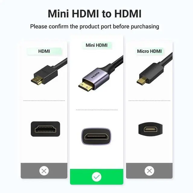 Alt view image 6 of 7 - UGREEN Mini HDMI to HDMI Adapter Aluminum Shell Braided 4K 60Hz HDR 3D Compatible with Raspberry Pi Zero 2 W/W Portable Monitor DSLR Camera Camcorder Graphics Card Laptop Projector Tablet, Grey