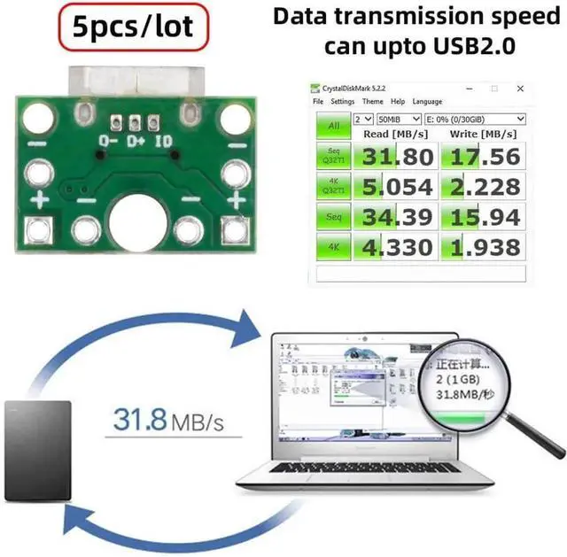 Alt view image 2 of 7 - 5 Pack USB 2.0 DIY Connector,Micro USB 6Pin Female Socket Port Repair Replacement Solder Adapter