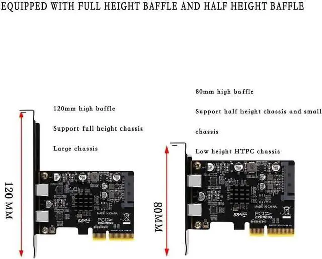 Alt view image 3 of 7 - PH65CC PCIE3.0 to USB3.1 + USB-C Expansion Card 10Gbps with Full and Half Baffle Support PCI-E X4 X8 X16