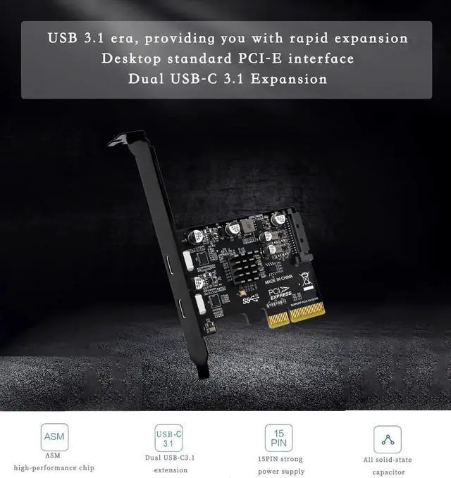 Alt view image 4 of 7 - PH65CC PCIE3.0 to USB3.1 + USB-C Expansion Card 10Gbps with Full and Half Baffle Support PCI-E X4 X8 X16