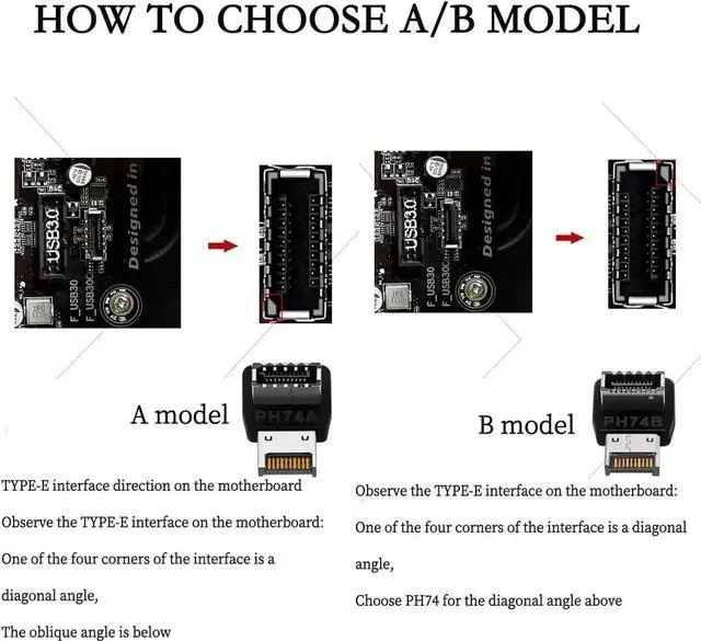 Alt view image 6 of 6 - USB 3.2 Type-E 90 Degree Front Panel Socket, Vertical USB C Header Adapter Converter for Computer Motherboard (PH74A)