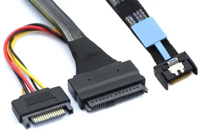Alt view image 2 of 6 - Slimline SFF-8654 4I to SAS 8639 U.2 Cable with 15P SATA Power, 30G High-Speed Copper Wire Harness (0.5M/19.68in)