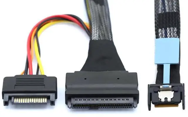 Alt view image 5 of 6 - Slimline SFF-8654 4I to SAS 8639 U.2 Cable with 15P SATA Power, 30G High-Speed Copper Wire Harness (0.5M/19.68in)