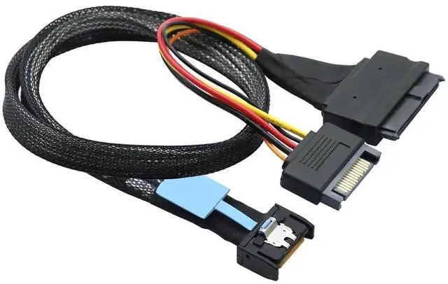 Alt view image 3 of 6 - Slimline SFF-8654 4I to SAS 8639 U.2 Cable with 15P SATA Power, 30G High-Speed Copper Wire Harness (0.5M/19.68in)