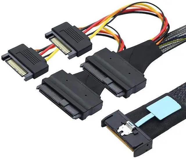 Main image of SAS MCIO 8i 74Pin to Dual SFF-8639 Server Cable with 15Pin Power Cable, 24G High-Speed Server Data Cable (31.49, Inches)