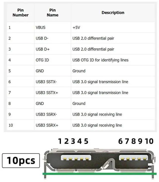 Alt view image 3 of 7 - 10 Pack USB 3.0 Micro-B DIY Connector Micro USB 3.0 10Pin Female Socket Port Repair Replacement Solder Adapter