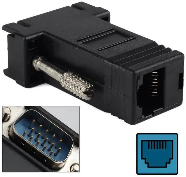 Alt view image 3 of 7 - 2 Pack RJ45 to VGA Adapter VGA 15Pin Male to RJ45 Cat5 Cat6 Female Ethernet Extender Converter Adapter for Monitor & Projector