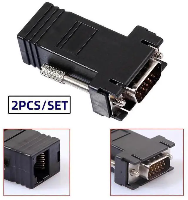 Alt view image 7 of 7 - 2 Pack RJ45 to VGA Adapter VGA 15Pin Male to RJ45 Cat5 Cat6 Female Ethernet Extender Converter Adapter for Monitor & Projector