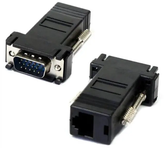 Main image of 2 Pack RJ45 to VGA Adapter VGA 15Pin Male to RJ45 Cat5 Cat6 Female Ethernet Extender Converter Adapter for Monitor & Projector