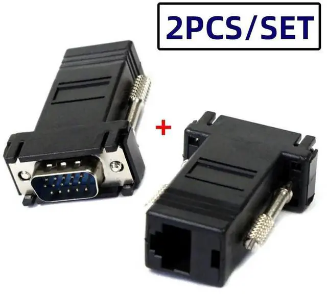 Alt view image 6 of 7 - 2 Pack RJ45 to VGA Adapter VGA 15Pin Male to RJ45 Cat5 Cat6 Female Ethernet Extender Converter Adapter for Monitor & Projector