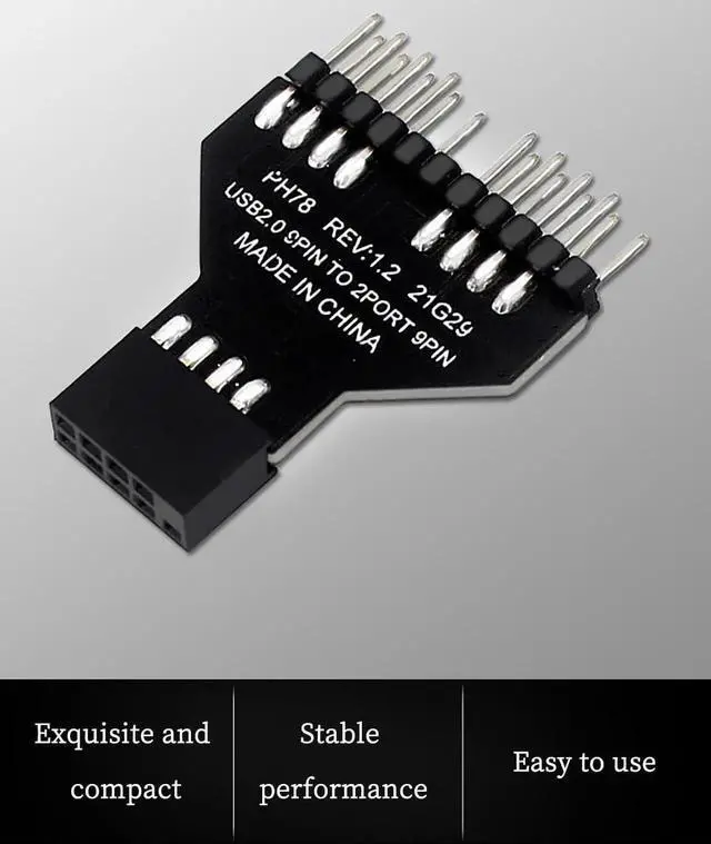 Alt view image 7 of 7 - PH78 Motherboard USB2.0 9PIN 1 to 2 Expansion Adapter for Water-Cooled RGB Light Fan Speed Measurement