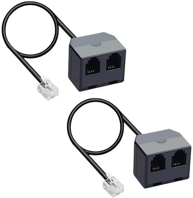 Main image of RJ11 1 to 2 Phone Line Splitter 6P4C Plugs Four Core Adapter with 4.8inch Cable for Telephone Fax Machine (2)