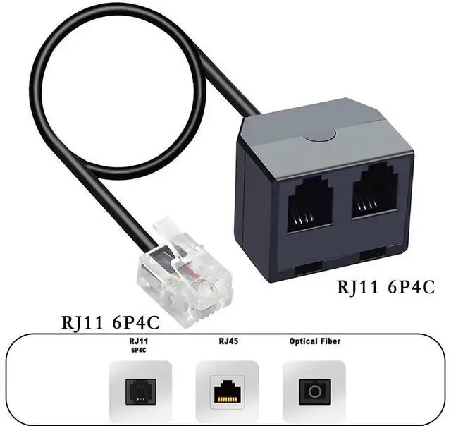 Alt view image 6 of 6 - RJ11 1 to 2 Phone Line Splitter 6P4C Plugs Four Core Adapter with 4.8inch Cable for Telephone Fax Machine (2)