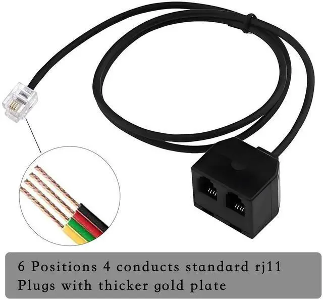 Alt view image 4 of 6 - RJ11 1 to 2 Phone Line Splitter 6P4C Plugs Four Core Adapter with 4.8inch Cable for Telephone Fax Machine (2)