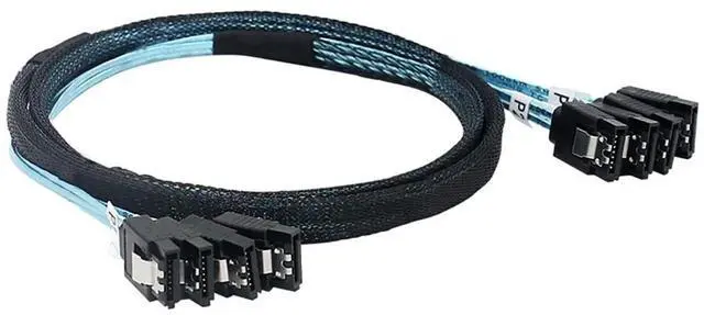 Alt view image 5 of 6 - 4X SATA to 4X SATA 4.0 Cable, 7Pin Female 180° with Braided Shield, High-Speed 12Gbps Hard Drive Data Cable \u2013 Compatible with PC Case, Server, Workstation, RAID Storage (1m/39.37in)