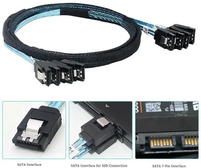 Alt view image 3 of 6 - 4X SATA to 4X SATA 4.0 Cable, 7Pin Female 180° with Braided Shield, High-Speed 12Gbps Hard Drive Data Cable \u2013 Compatible with PC Case, Server, Workstation, RAID Storage (1m/39.37in)