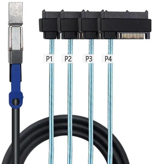 Main image of with Mini SAS HD SFF-8644 \u2014 to SFF-8482 29P 2-in-1 SATA Hard Drive Data Cable, 28AWG Copper, 12G High-Speed Harness (2M/78.74in)