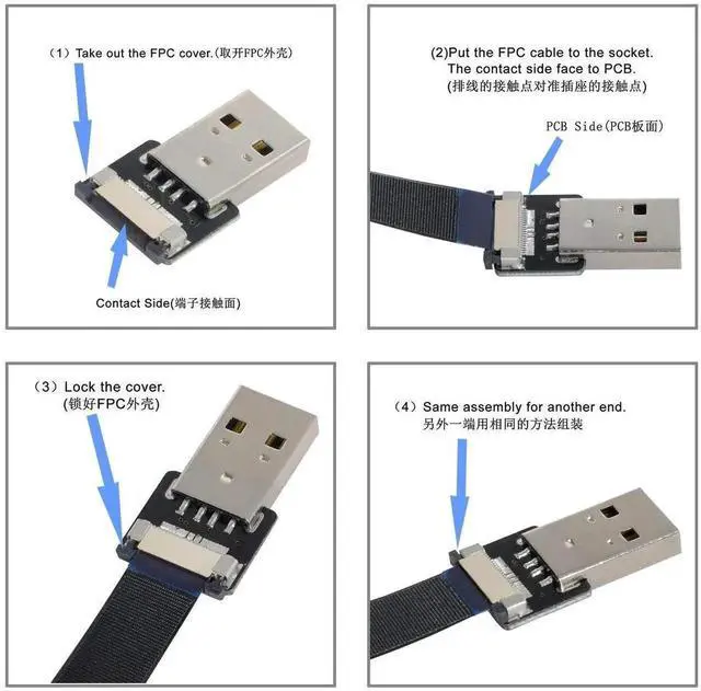 Alt view image 2 of 7 - USB 2.0 Type C Male 90 Degree Angled Flat Connector Support 480Mbps Data Transfer 5V Charging for Ribbon Cable,Raspberry Pi, GoPro,Drone, Camera, Gimbal