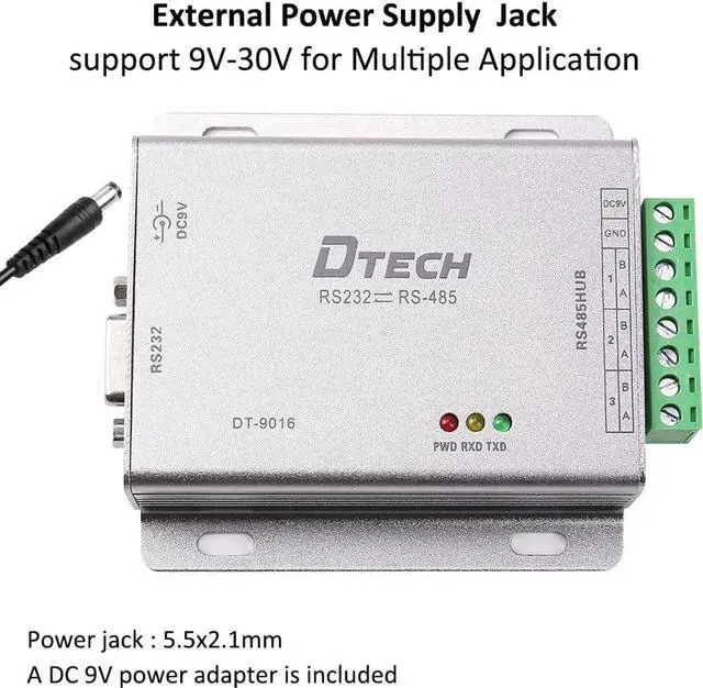 Alt view image 5 of 7 - DTECH Industrial Grade RS232 to RS485 Serial Converter 3 Channel RS-485 Expansion Hub with 600W Surge Protection TX RX LEDs Power Adapter Terminal Block