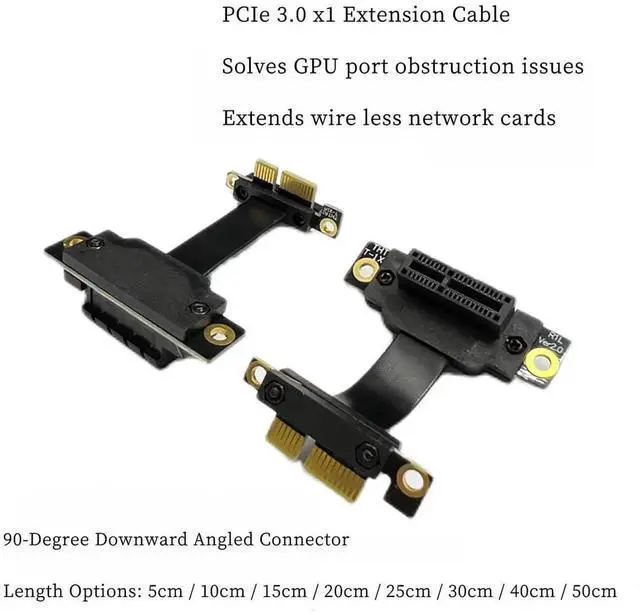 Alt view image 5 of 7 - PCIe 3.0 x1 Riser Extension Cable 90 Degree Reverse PCIe x1 to x1 Adapter with Gold-Plated Connector, Flexible PE Cable for GPU, Sound Card, Network Card (15cm)
